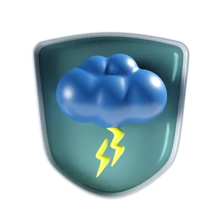 Cloud Thunder with shield  3D Icon