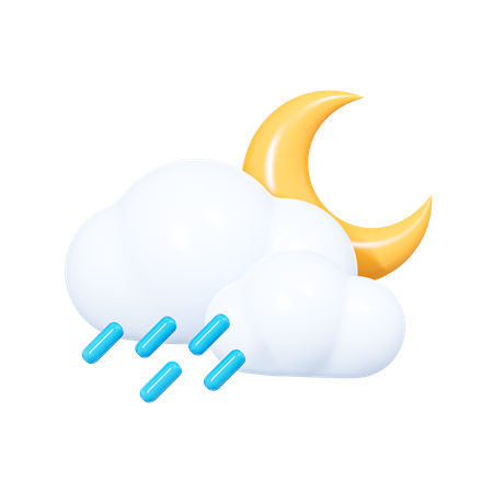 Cloud with Crescent Moon and Raindrops  3D Icon