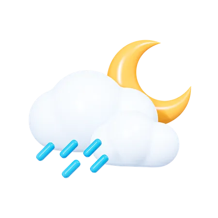 Cloud with Crescent Moon and Raindrops  3D Icon