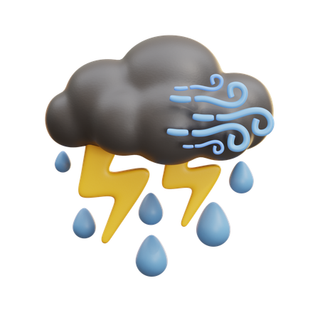 雷と雨を伴う雲  3D Icon