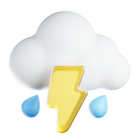 雷と雨を伴う雲  3D Icon