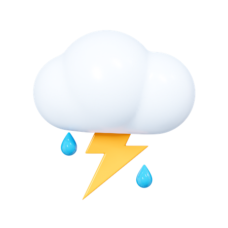 Cloud with lightning and raindrops  3D Icon