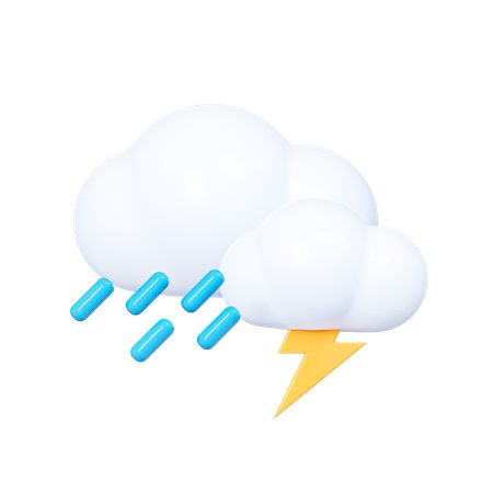 Cloud with lightning and raindrops  3D Icon