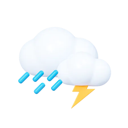 Cloud with lightning and raindrops  3D Icon