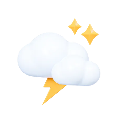 Cloud with lightning and stars  3D Icon