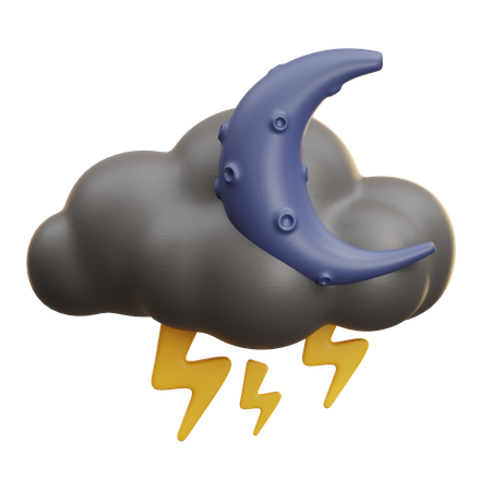 Cloud With Moon And Thunder  3D Icon