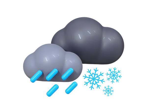 Cloud With Rain And Show  3D Icon