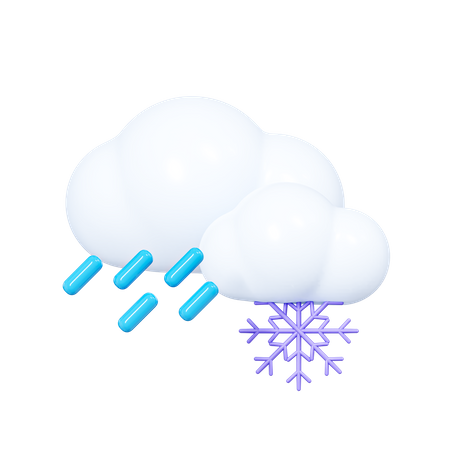 Cloud with Raindrops and Snowflake  3D Icon