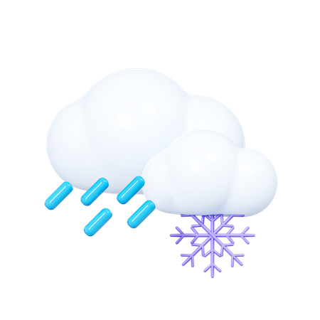 Cloud with Raindrops and Snowflake  3D Icon