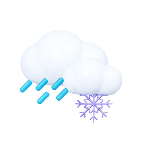 Cloud with Raindrops and Snowflake  3D Icon