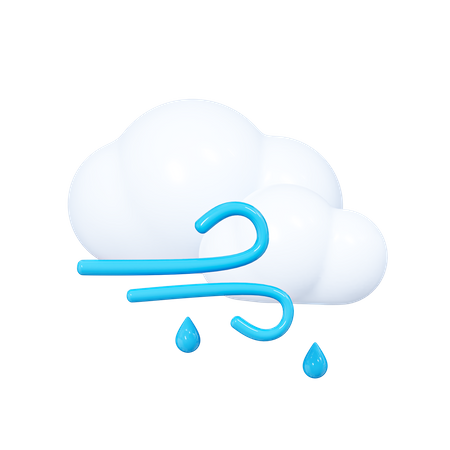 Cloud with Raindrops and Wind  3D Icon