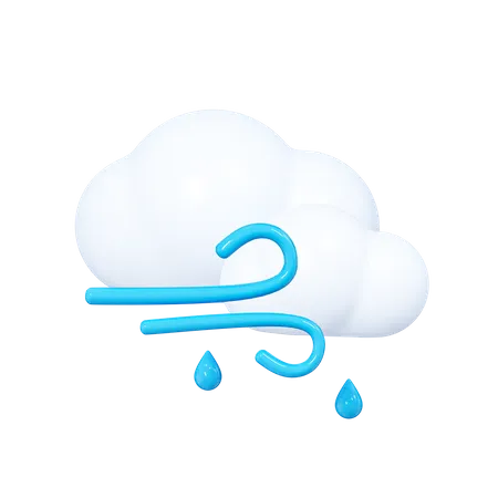 Cloud with Raindrops and Wind  3D Icon