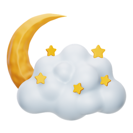 Cloud with star and moon  3D Icon