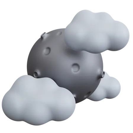 3 D Rendering Moon With Three Clouds Isolated 3D Icon