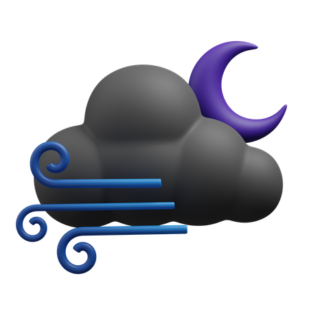 Cloudy and windy night  3D Icon