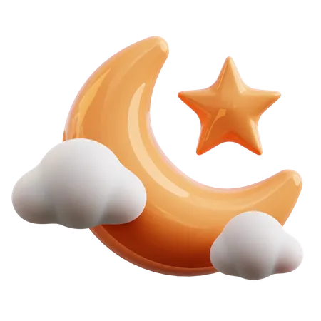 Cloudy Crescent Moon  3D Icon