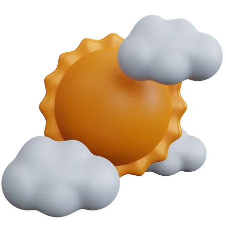 3 D Rendering Sun With Three Clouds Isolated 3D Icon