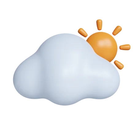 3 D Weather Cloud With Sun Cloudy Day Icon Isolated On Gray Background 3 D Rendering Illustration Clipping Path 3D Icon