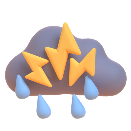 Cloudy Drizzle And Thunder  3D Illustration