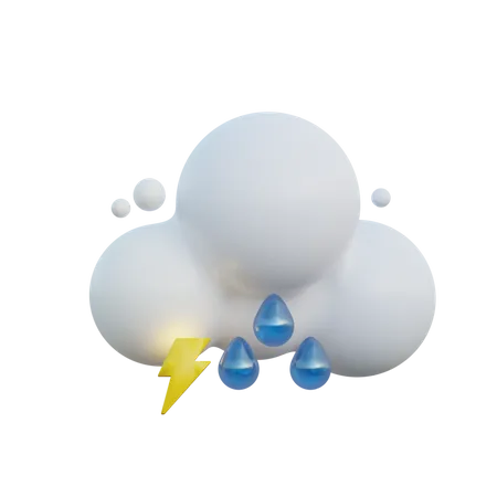 Cloudy Drizzle And Thunder 3D Illustration