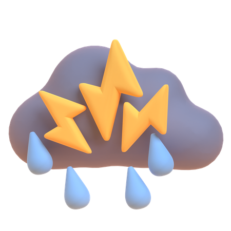 Cloudy Drizzle And Thunder 3D Illustration