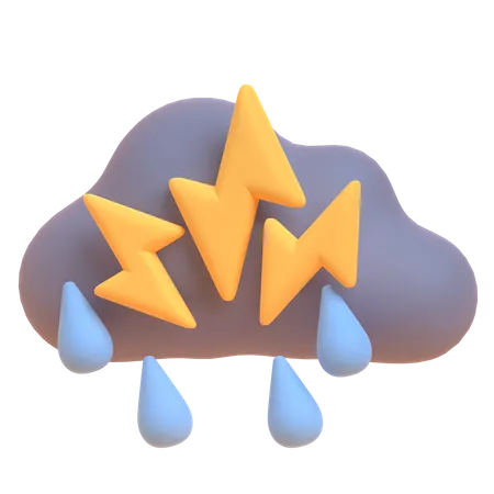 Cloudy Drizzle And Thunder  3D Illustration