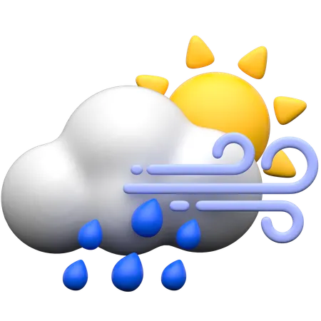 Cloudy Heavy Rain Windy  3D Icon