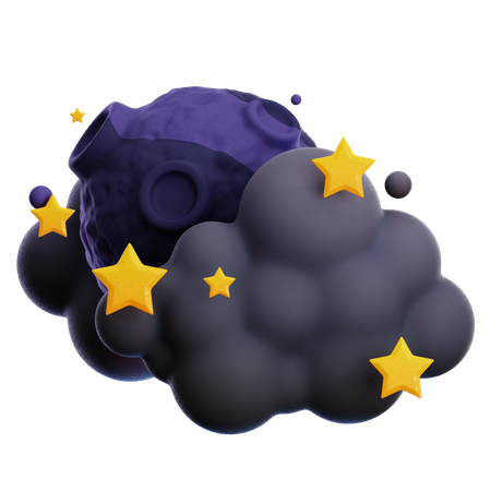 Cloudy Moon Night With Stars  3D Icon