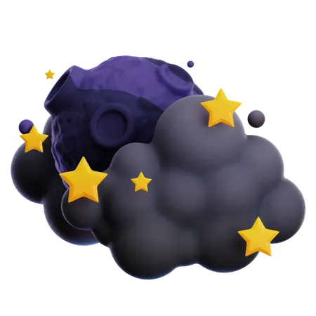 Cloudy Moon Night With Stars  3D Icon