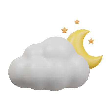 Stars Moon With Cloud 3 D Illustration 3D Icon