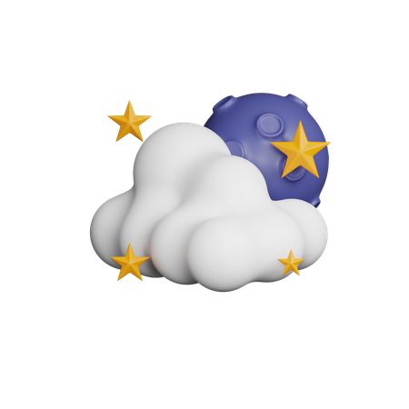 Cloudy Night Moon And Stars  3D Icon