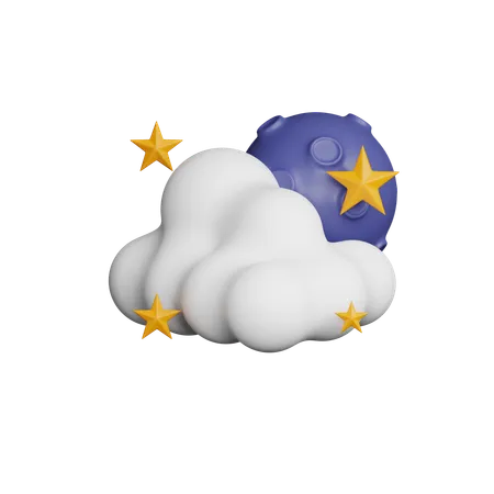 Cloudy Night Moon And Stars  3D Icon
