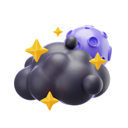 Cloudy Night Moon And Stars  3D Icon