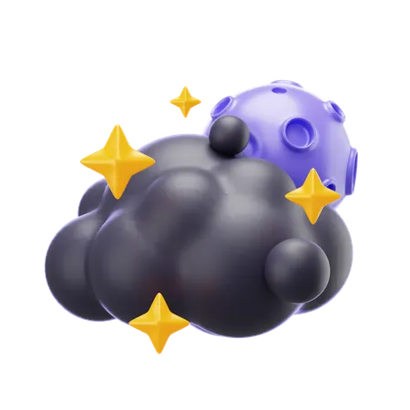 Cloudy Night Moon And Stars  3D Icon