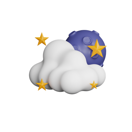 Cloudy Night Moon And Stars  3D Icon