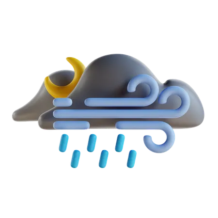 曇りの夜、風が強く雨が降る  3D Icon