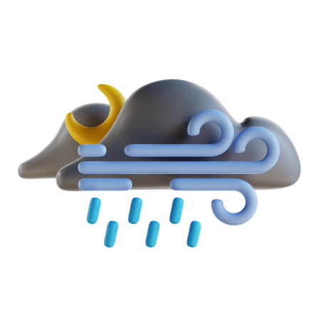 Cloudy Night Windy And Rain  3D Icon