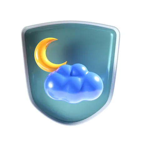 Cloudy Night with shield  3D Icon