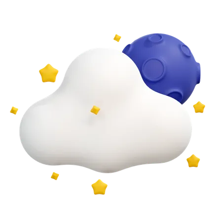 Cloudy night with stars  3D Icon