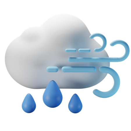 Cloudy Rain Windy  3D Icon