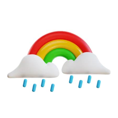 Cloudy Rainy With Rainbow  3D Icon