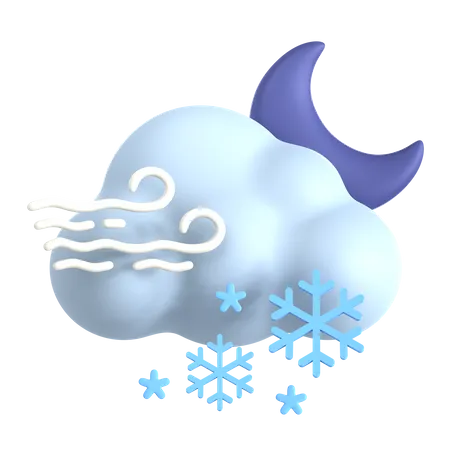 Cloudy Snow Wind At Night 3D Icon