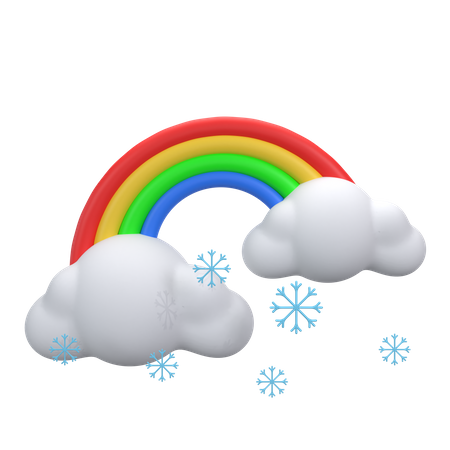 Cloudy Snowfall And Rainbow  3D Icon