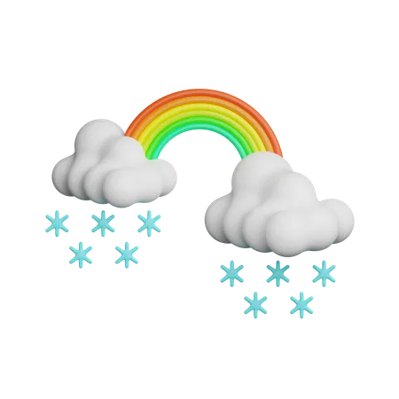 Cloudy Snowfall with Rainbow  3D Icon