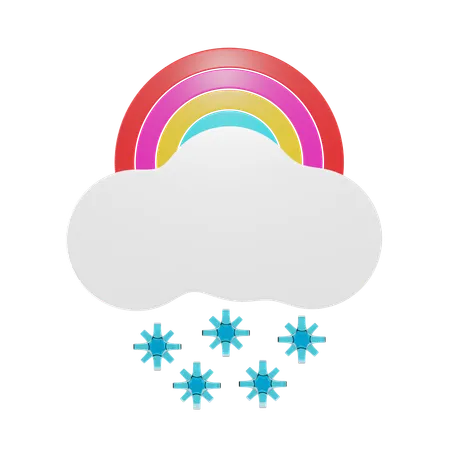 Cloudy Snowfall With Rainbow  3D Icon