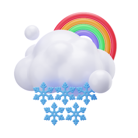 Cloudy Snowfall With Rainbow  3D Icon