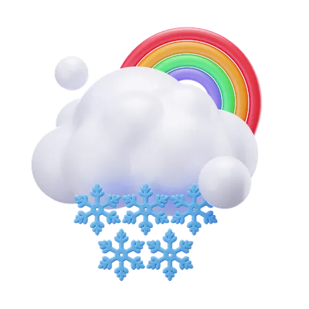 Cloudy Snowfall With Rainbow  3D Icon