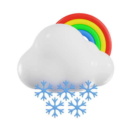 Cloudy Snowfall With Rainbow  3D Icon