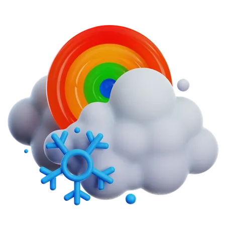 Cloudy Snowfall With Rainbow  3D Icon