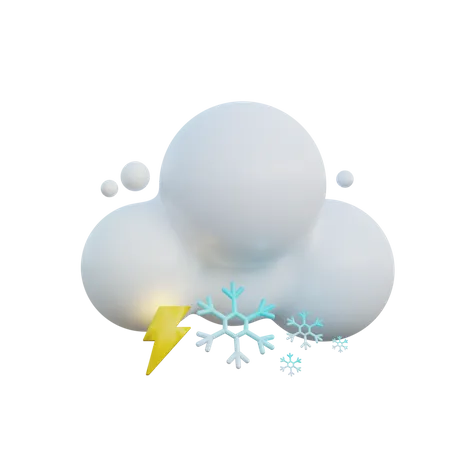 Cloudy Snowy And Lightning  3D Icon